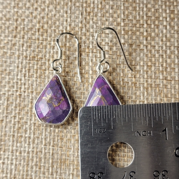 Native Copper Turquoise Gemstone Dangle Earrings Sterling Silver Boho Jewelry - Picture 4 of 4